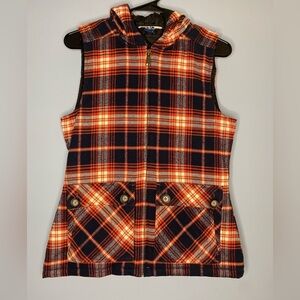 NWOT Kavu Women’s Campout Insulated Hooded Vest Size Small Navy Red Plaid